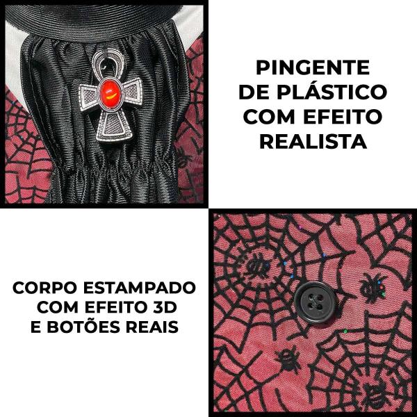 Imagem de Fantasia Halloween Infantil pra Menino Roupa de Vampiro Drácula Victoriano Super Luxo Com Capa Imponente