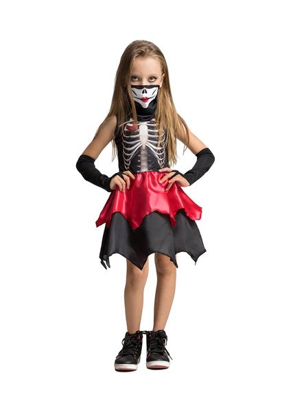 Imagem de Fantasia Halloween Menina Ninja Caveira Vestido com Máscara