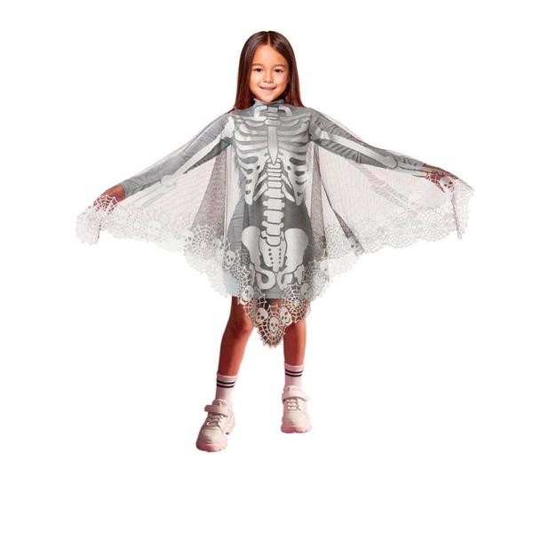 Imagem de Fantasia Halloween Poncho Skull Silver Infantil Dia Das Bruxas