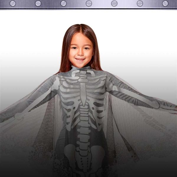 Fantasia Halloween Poncho Skull Silver Infantil Dia Das Bruxas - Fantasias Carol FSP Imagem de Fantasia Halloween Poncho Skull Silver Infantil Dia Das Bruxas