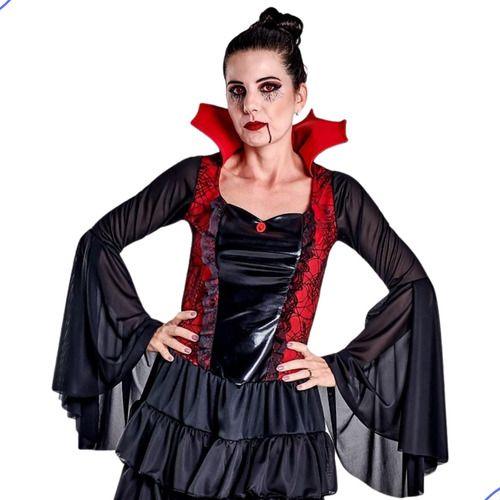 Imagem de Fantasia Halloween Vampira Cosplay Carnaval Dracula Adulta