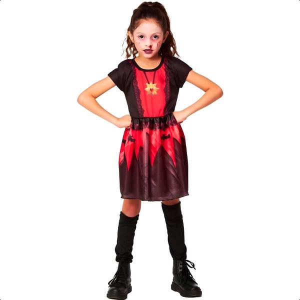 Fantasia Halloween Vampira Infantil pra Menina com Meias P 2 - 3 - Fantasias Carol FSP Imagem de Fantasia Halloween Vampira Infantil pra Menina com Meias P 2 - 3