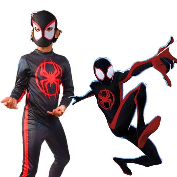 Imagem de Fantasia Homem Aranha Infantil Preto Original Roupa Miles Morales Com Mascara M 5 - 8