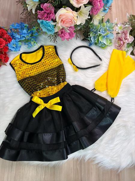 Imagem de Fantasia Infantil Abelinha Blusa Saia Tiara e Luva Amarelo