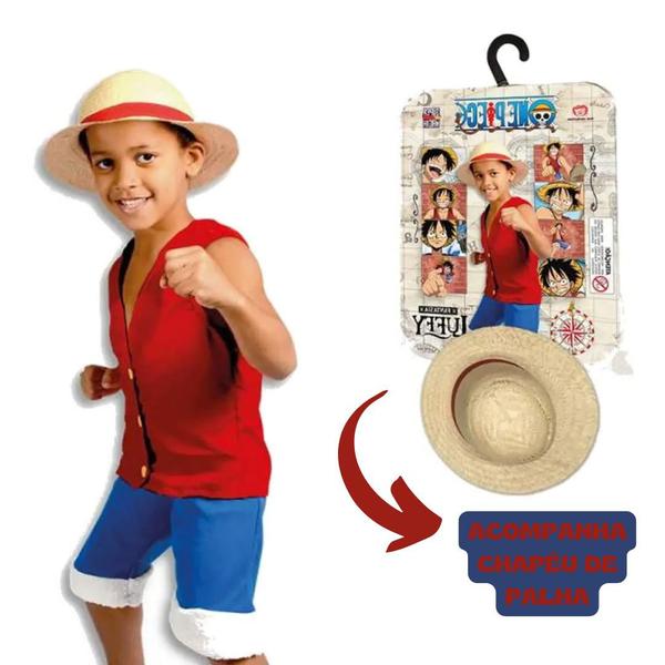 Imagem de Fantasia Infantil Anime Mangá One Piece Luffy Com Chapéu Original Luxo Menino Presente Desenho