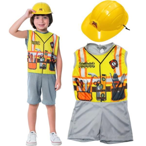 Imagem de Fantasia Infantil Construtor Com Capacete Masculina Macacão Feita Em Poliéster Carnaval Toymaster