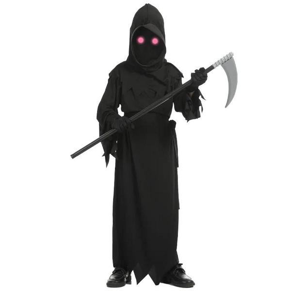 Imagem de Fantasia Infantil de Halloween - Cosplay Grim Reaper com Olhos Vermelhos Brilhantes e Adereços