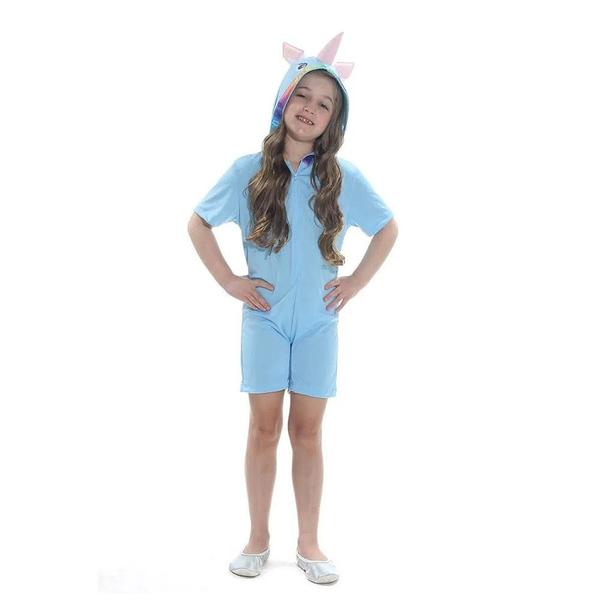 Imagem de Fantasia Infantil de Unicórnio Azul Kigurumi P/ Menina Curto