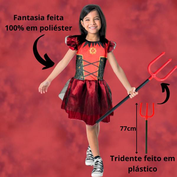 Imagem de Fantasia Infantil Diabinha Completa De Halloween Com Tridente Menina Feminino Criança Toymaster