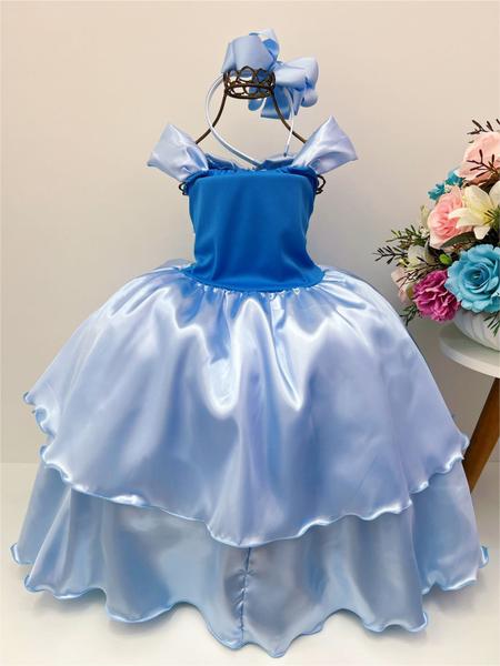 Imagem de Fantasia infantil frozen e cinderela c/ renda azul strass