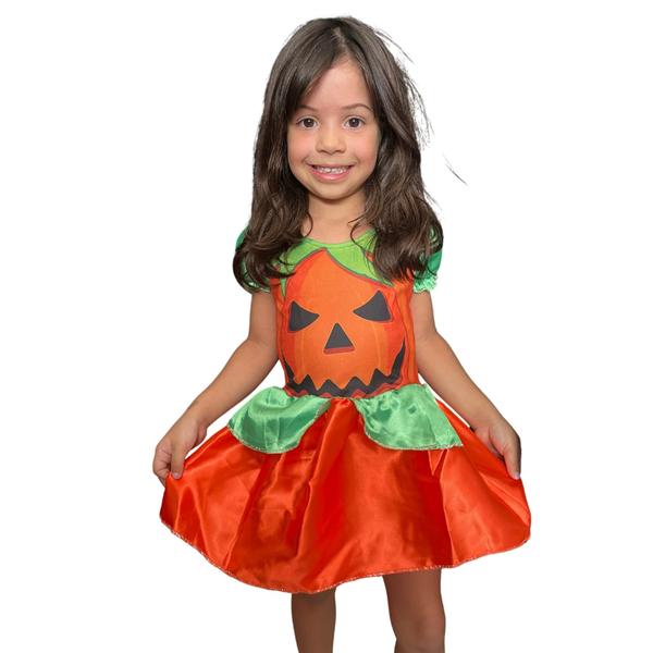 Imagem de Fantasia infantil halloween abobora vestido com balde de abóbora