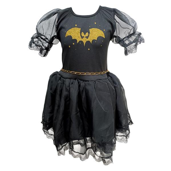 Imagem de Fantasia Infantil Halloween Bruxinha Morcego Dourado Vestido