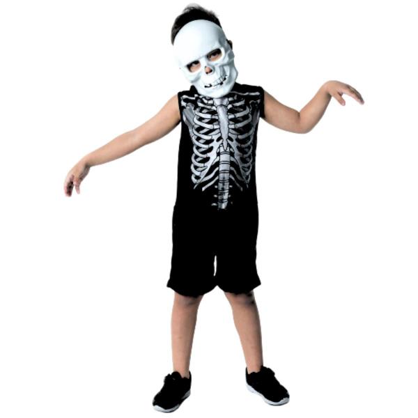 Imagem de Fantasia Infantil Halloween De Caveira Macacão Masculino Esqueleto Para Menino Dia Das Bruxas