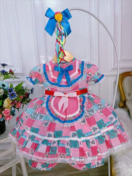 Imagem de Fantasia Infantil Junino Rosa Florzinhas Veste Bebê de Meses Luxo Festa 2023RR