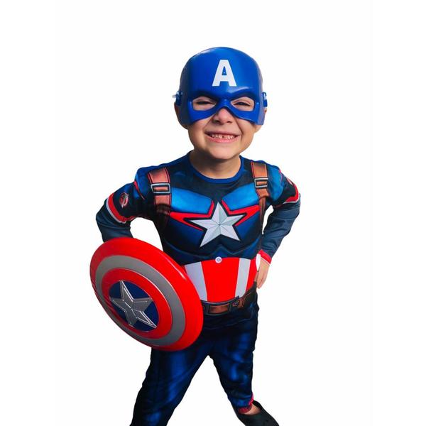 Imagem de Fantasia Infantil Longa Capitão America Com Enchimento Escudo E Mascara