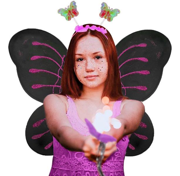 Imagem de Fantasia Infantil Meninas Borboleta Asinha Sainha Arquinho Fada Infantil Fadinha Varinha Carnaval Princesa Confortavel