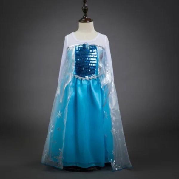 Imagem de Fantasia Infantil Princesa Frozen Elsa Carnaval Halloween Capa Blue Brilho C/Capa