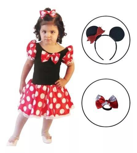 Fantasia Infantil Ratinha Minnie + Tiara Orelha + Lacinho - Brink Model Imagem de Fantasia Infantil Ratinha Minnie + Tiara Orelha + Lacinho