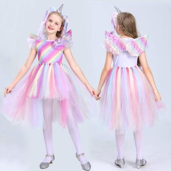 Imagem de Fantasia Infantil Unicórnio Princesa Asa Tiara Saia Vestido Tule Cosplay Carnaval Aniversários Apresentações dança Eventos