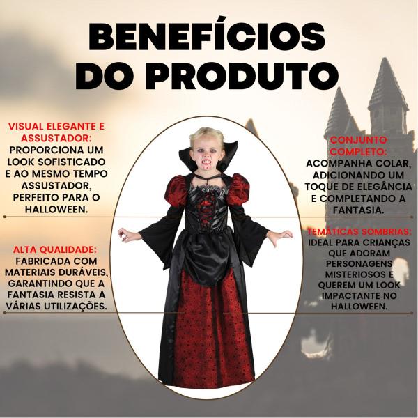 Imagem de Fantasia Infantil Vampira Duquesa Mary Halloween com Colar