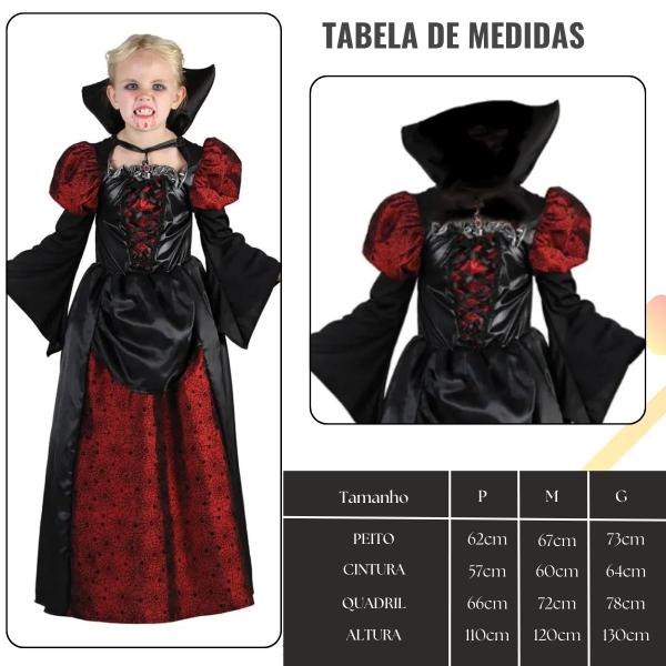 Imagem de Fantasia Infantil Vampira Duquesa Mary Halloween com Colar