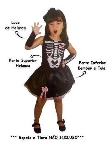 Imagem de Fantasia Infantil Vestido Hallowen Esqueletinha + Luvas