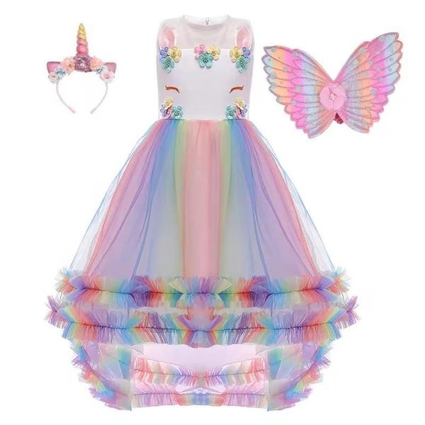 Imagem de Fantasia Infantil Vestido Unicórnio Luxo 110Cm Veste 3 A 4