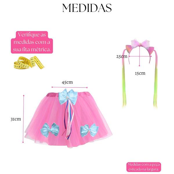 Imagem de Fantasia Kit Infantil Menina Unicórnio Infantil Tiara Cabelo Saia Tule Fashion Laço Arquinho Festa Aniversário Dia das Crianças