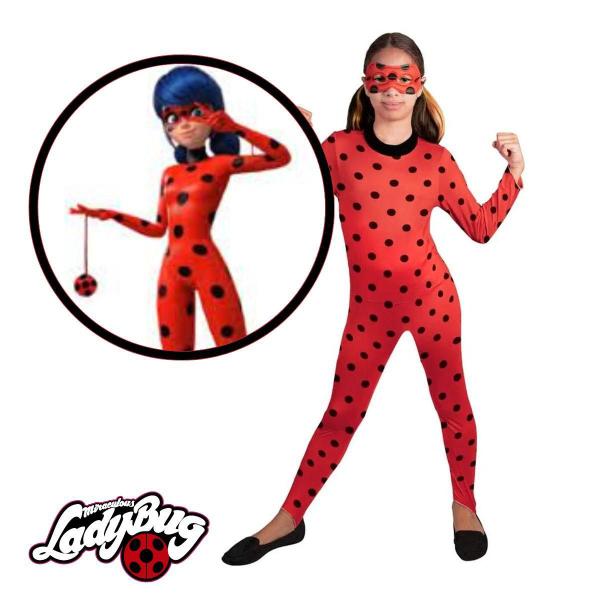 Imagem de Fantasia Ladybug Feminina Infantil de Luxo Com Máscara e Ioiô Heroina