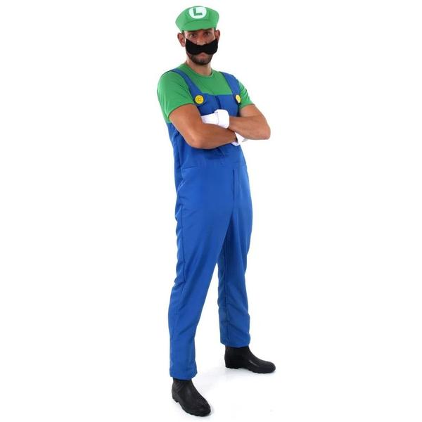 Imagem de Fantasia Luigi Adulto Masculino com Chapéu Bigode e Luva