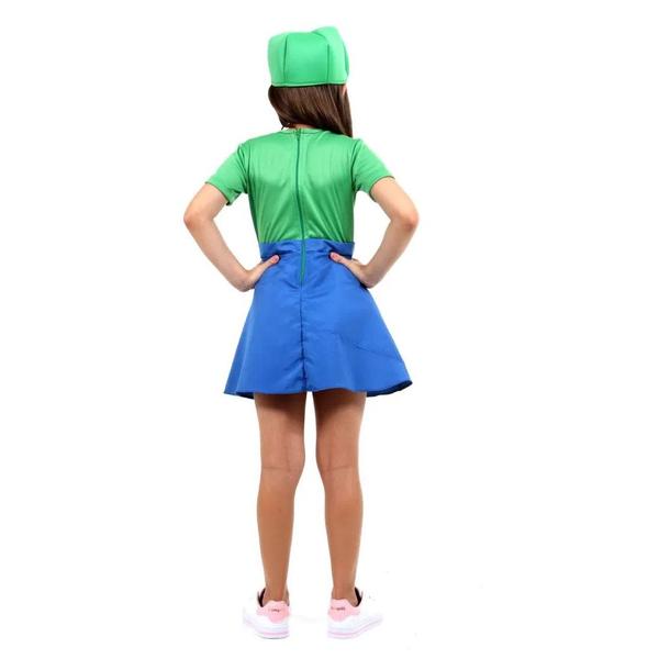 Imagem de Fantasia Luigi Feminina Infantil Luxo com Chapéu e Bigode