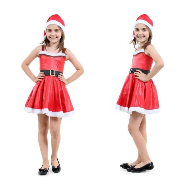 Imagem de Fantasia Mamãe Noel Infantil Vestido com Gorro e Cinto