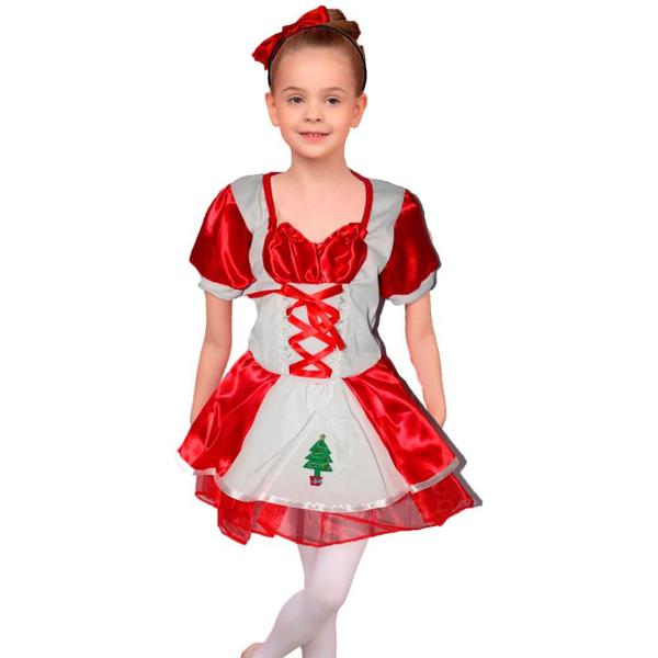 Imagem de Fantasia Mamãe Noel Infantil Vestido Lindo e Tiara Com Laço