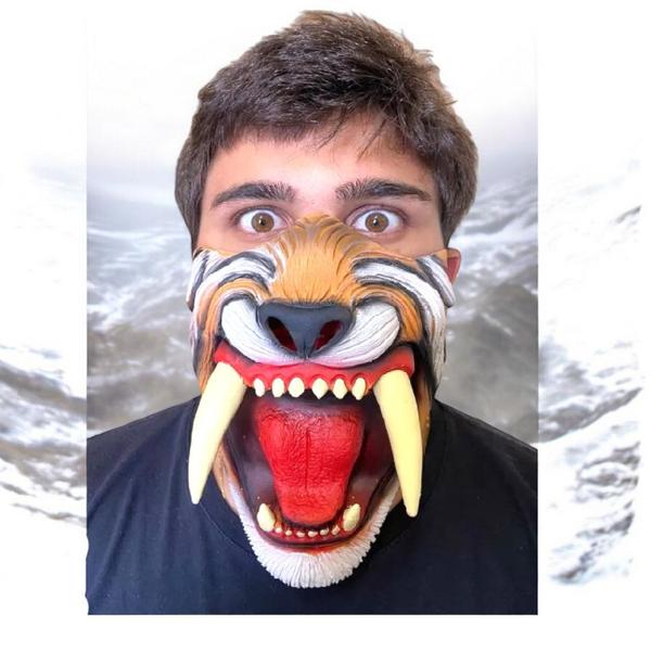 Imagem de Fantasia Máscara Dente de Sabre tigre metade rosto de Látex