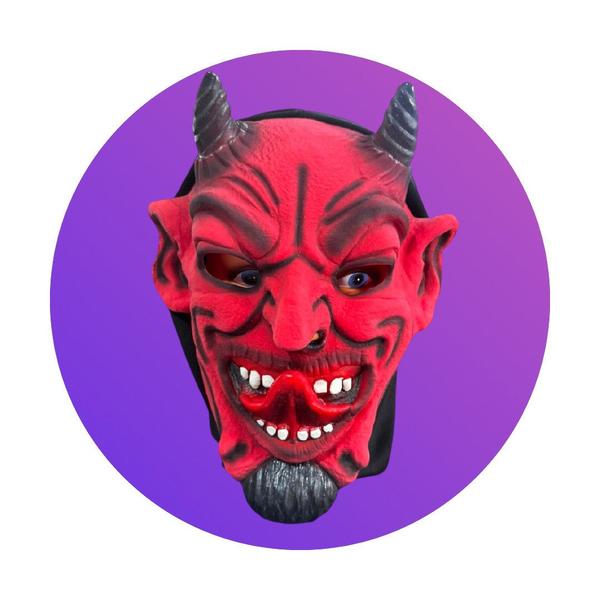 Imagem de Fantasia Máscara Diabo Lucifer Vermelho com língua pra fora