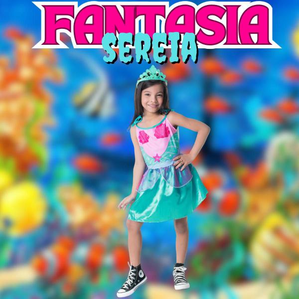 Imagem de Fantasia Menina Infantil Sereia Completa Com Tiara E Vestido Colorido Feita Em Poliéster Toymaster