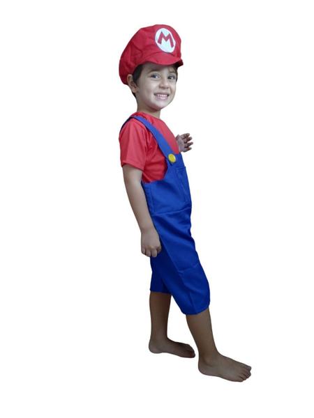 Imagem de Fantasia Menino Bebê e  Infantil Tema Mario Bros com Boina