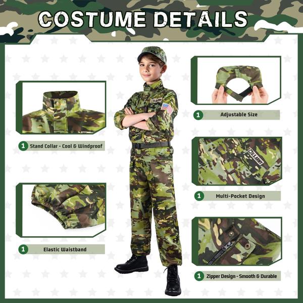 Imagem de Fantasia Metemot Kids Army para meninos com brinquedos militares de Halloween