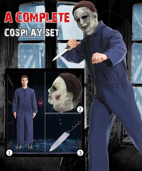 Imagem de Fantasia Michael Deluxe de Halloween Cosplay para adultos com máscara e capa