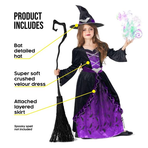 Imagem de Fantasia Morph Purple Witch para meninas e crianças de Halloween