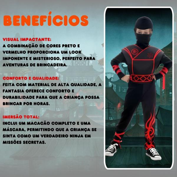 Imagem de Fantasia Ninja Dark Preto e Vermelho Infantil com Capuz