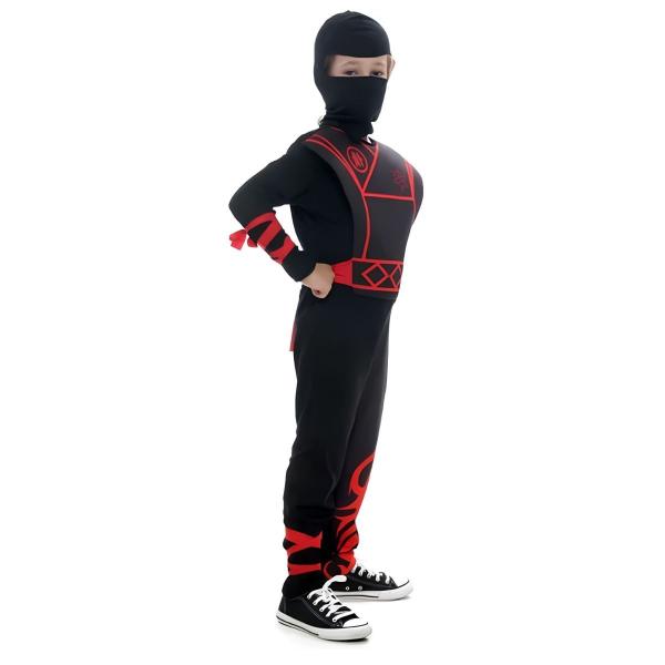 Imagem de Fantasia Ninja Dark Preto e Vermelho Infantil com Capuz