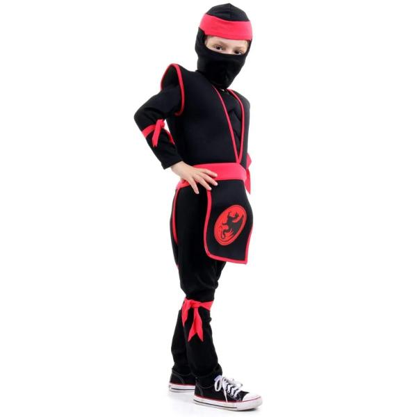 Imagem de Fantasia Ninja Preto e Vermelho Infantil Luxo com Músculos