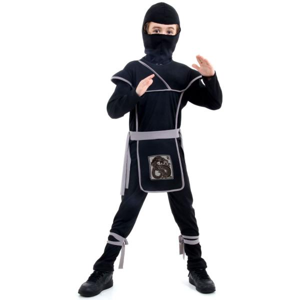 Imagem de Fantasia Ninja Preto Macacão Com Capuz Infantil