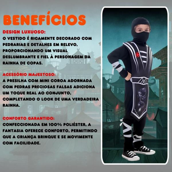 Imagem de Fantasia Ninja Silver Preto e Prata Infantil com Capuz