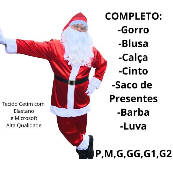 Imagem de Fantasia Papai Noel Adulto Completa Saco de Presentes do PP ao G2