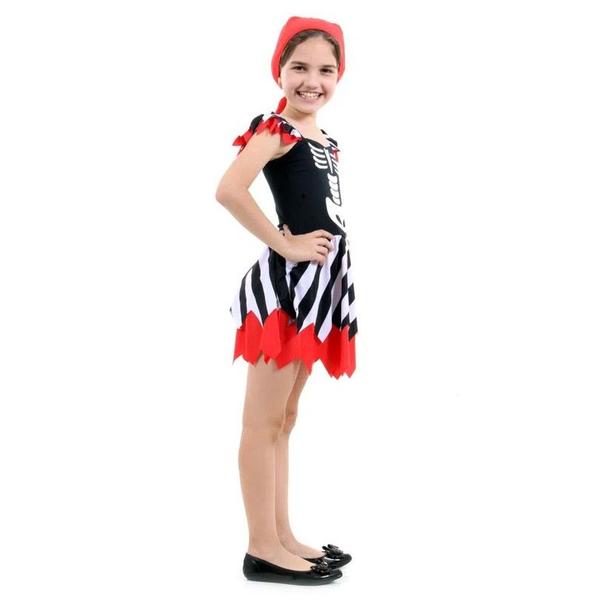 Imagem de Fantasia Pirata Esqueleto Infantil Halloween com Bandana