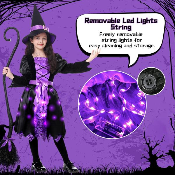 Imagem de Fantasia Poshetion Light Up Halloween Witch para meninas (M)