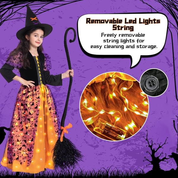 Imagem de Fantasia Poshetion Witch Halloween para meninas com vestido iluminado