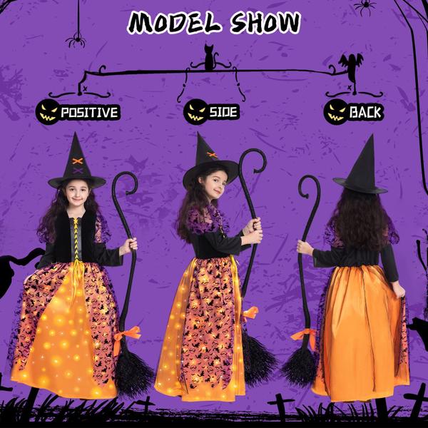 Imagem de Fantasia Poshetion Witch Halloween para meninas com vestido iluminado